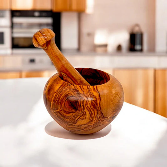 Pestle & Mortar Made From Solid Olive Wood