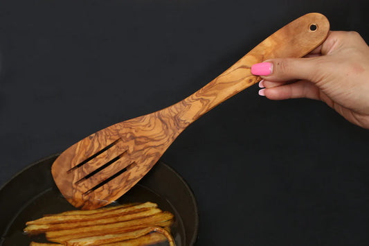 olive wood slotted spatula