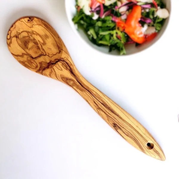 olive wood spoon with stirring handle
